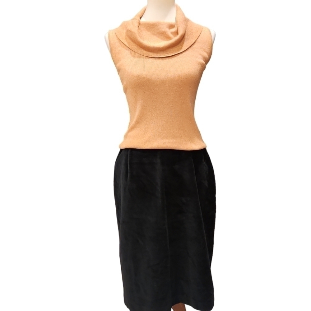 Joseph A Vintage Rose gold cowl neck silk and metallic sweater top sz Small